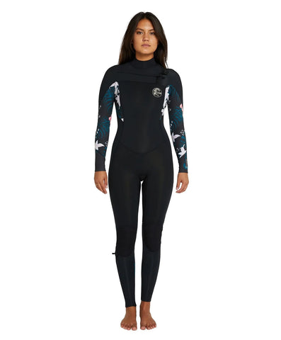 O'Neill Women's Bahia 3/2mm Steamer Chest Zip Wetsuit - Black Hibiscus