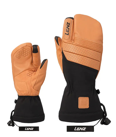 LENZ Ski Gloves Lobster Mens - Brown/Black
