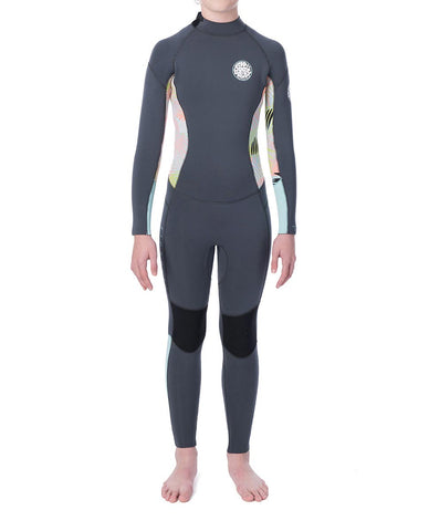 Rip Curl Junior Girls Dawn Patrol 3/2mm Back Zip Wetsuit Steamer Flatlock "CHARCOAL"