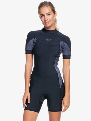 ROXY SYNCRO 2/2mm Back Zip Womens Short Sleeve Springsuit - BLACK/JET BLACK