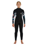 O'Neill Girl's Bahia 3/2mm Steamer Chest Zip Wetsuit - Black Hibiscus