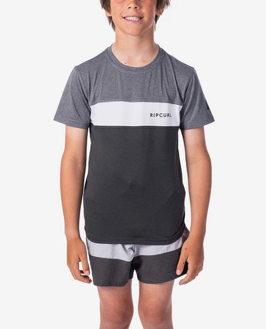 Rip Curl Boys Underline Panel Short Sleeve UV Tee Rash Vest - Charcoal Grey