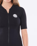 Rip Curl Premium Surf Zip Thru Short Sleeve Rash Vest - Black