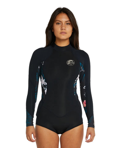 O'NEILL Women's Bahia 2mm Long Arm Mid Spring Suit 2023 - Black Hibiscus