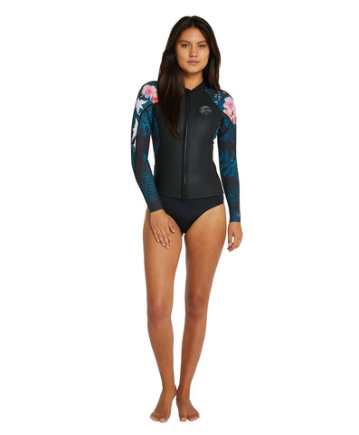 O'NEILL Women's Cruise Full Zip Wetsuit Jacket 2/1.5mm 2023 - Black Hibiscus